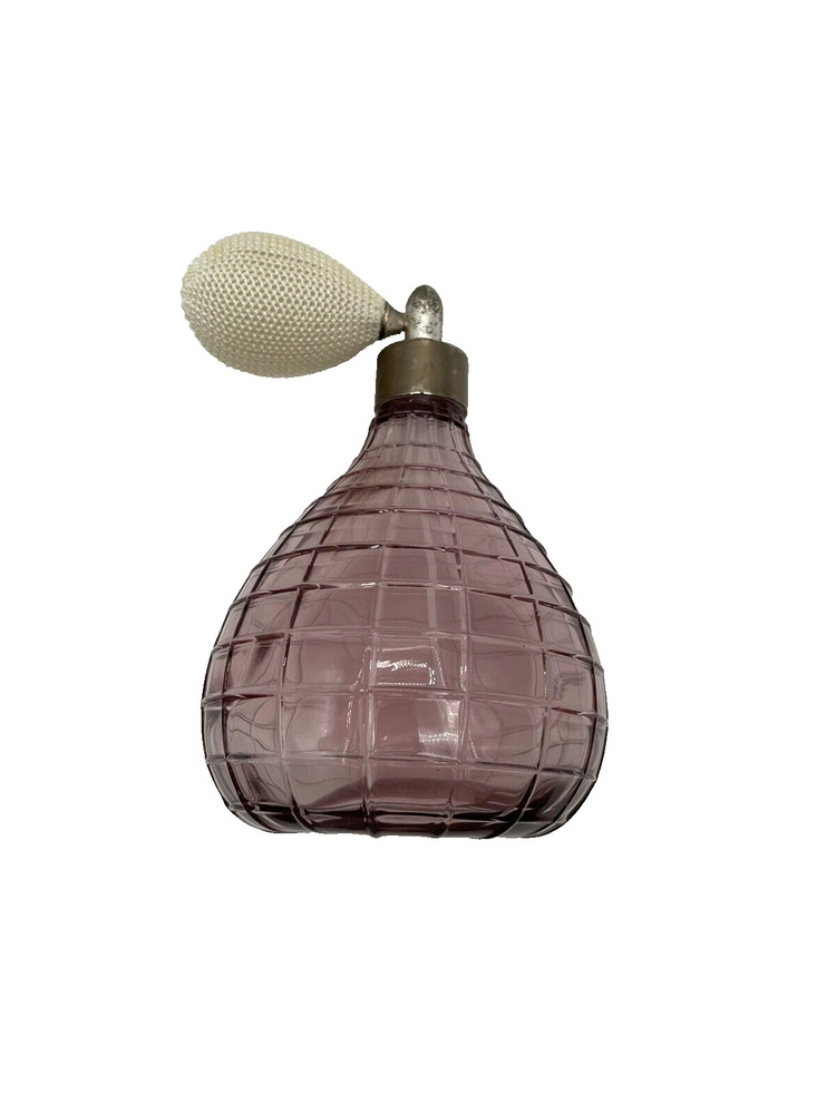 Vintage Hand Crafted Lavender Bulb Grid 5" Glass Perfume Atomizer