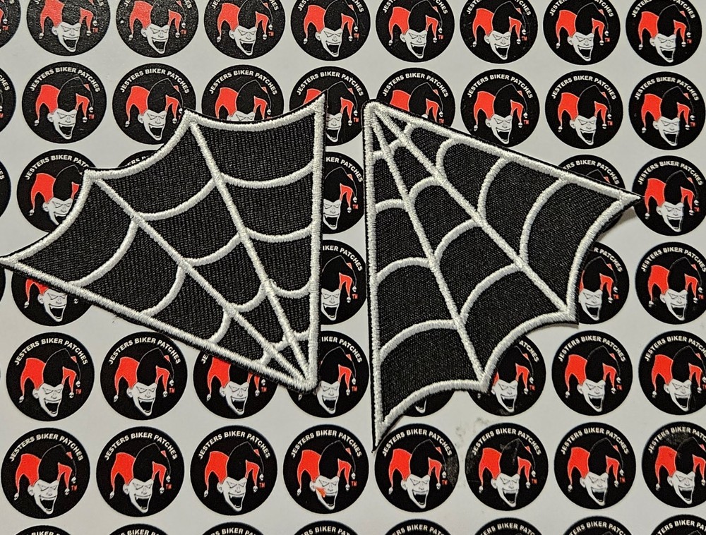 Spider Web Collar Set Embroidered Patch White on Black SW001