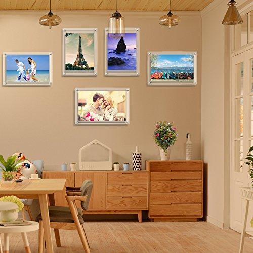 AMEITECH Acrylic Floating Picture Frame, 11x14 Double Panel Clear Wall Mount
