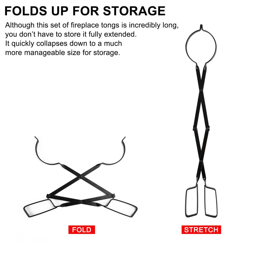2PCS Hearth Tool Fireplace Set Fire Tools Set Campfire Tongs Fire hook Blk