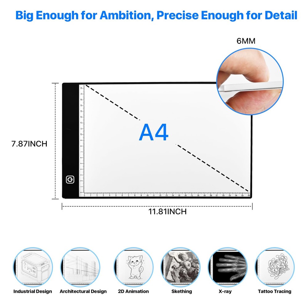 A4 LED Light Box for Tracing and Drawing - Ultra Thin Adjustable Light Table, U