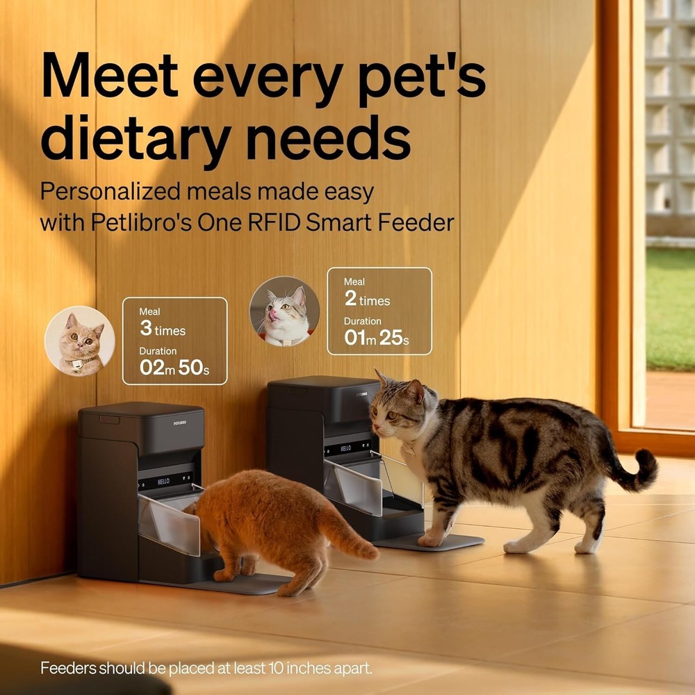 PET.LIBRO RFID Automatic WIFI App Controlled Pet Feeder, 3L, Black, Adjustable