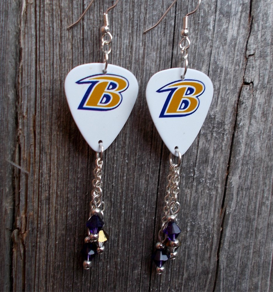 NFL Baltimore Ravens Guitar Pick Earrings with Swarovski Crystal Dangles
