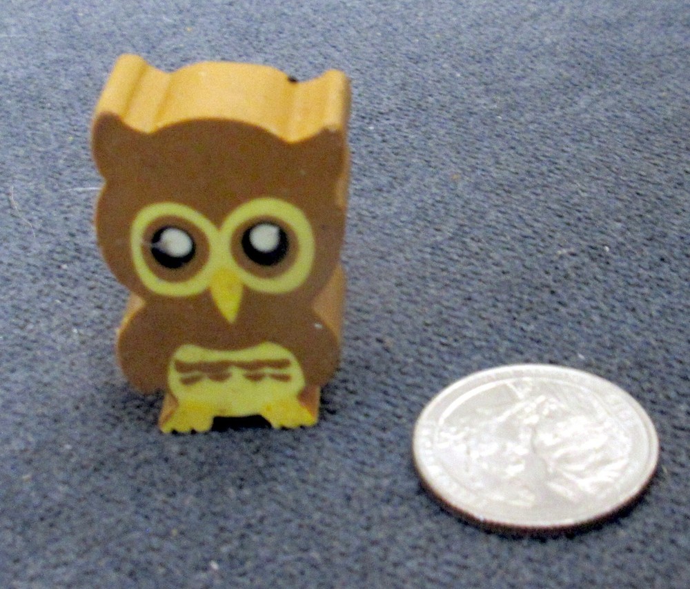 2 Baier Schneider Rubber Owl Erasers - 1¼" tall