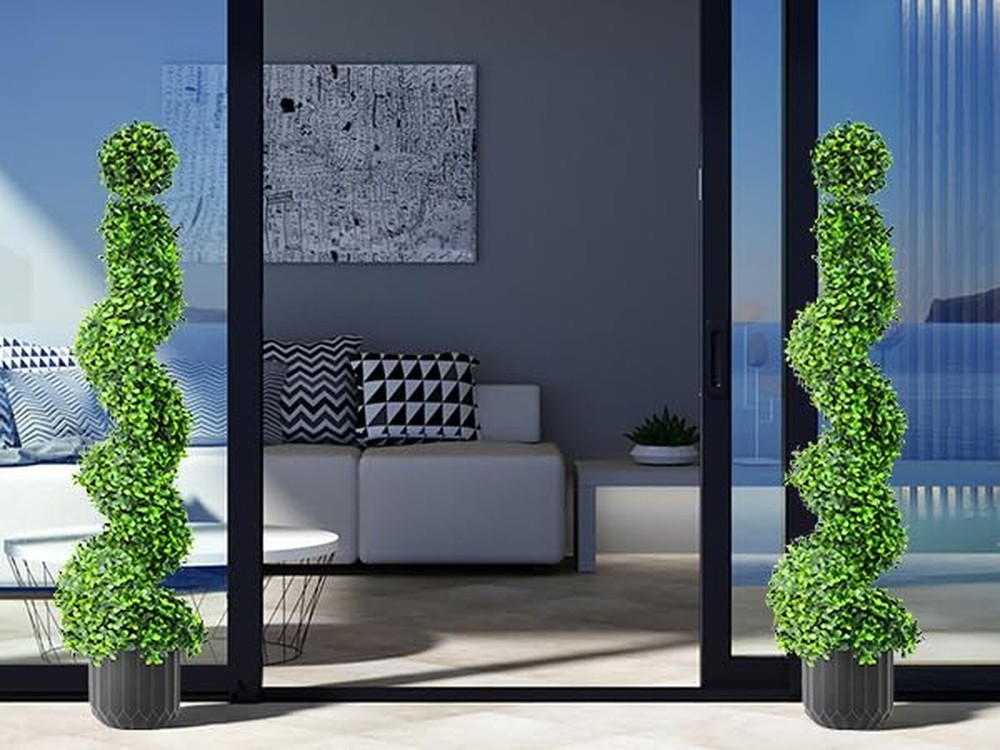 2 Pack 3FT Artificial Spiral Topiary Trees, Realistic Boxwood Trees, Evergree...