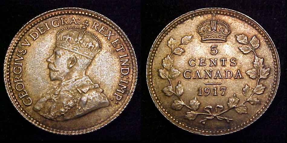 CANADA 1917 Silver Five Cents UNC *Toned*