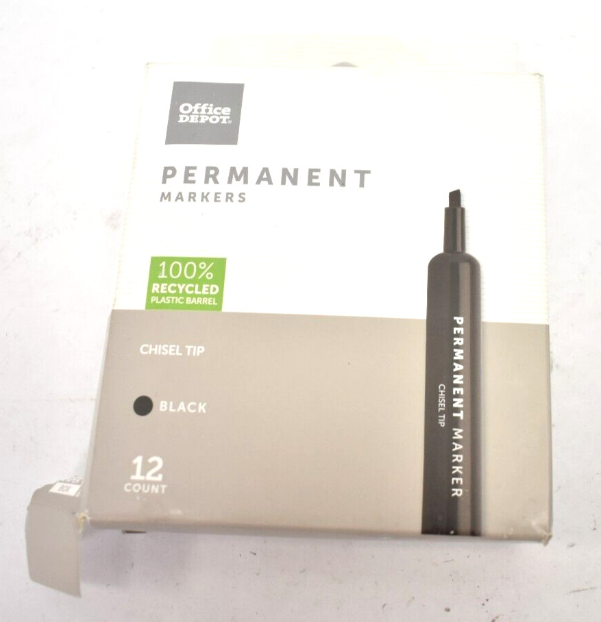 Office Depot Permanent Markers Chisel Tip Black 128-817 12 Pack Genuine OEM