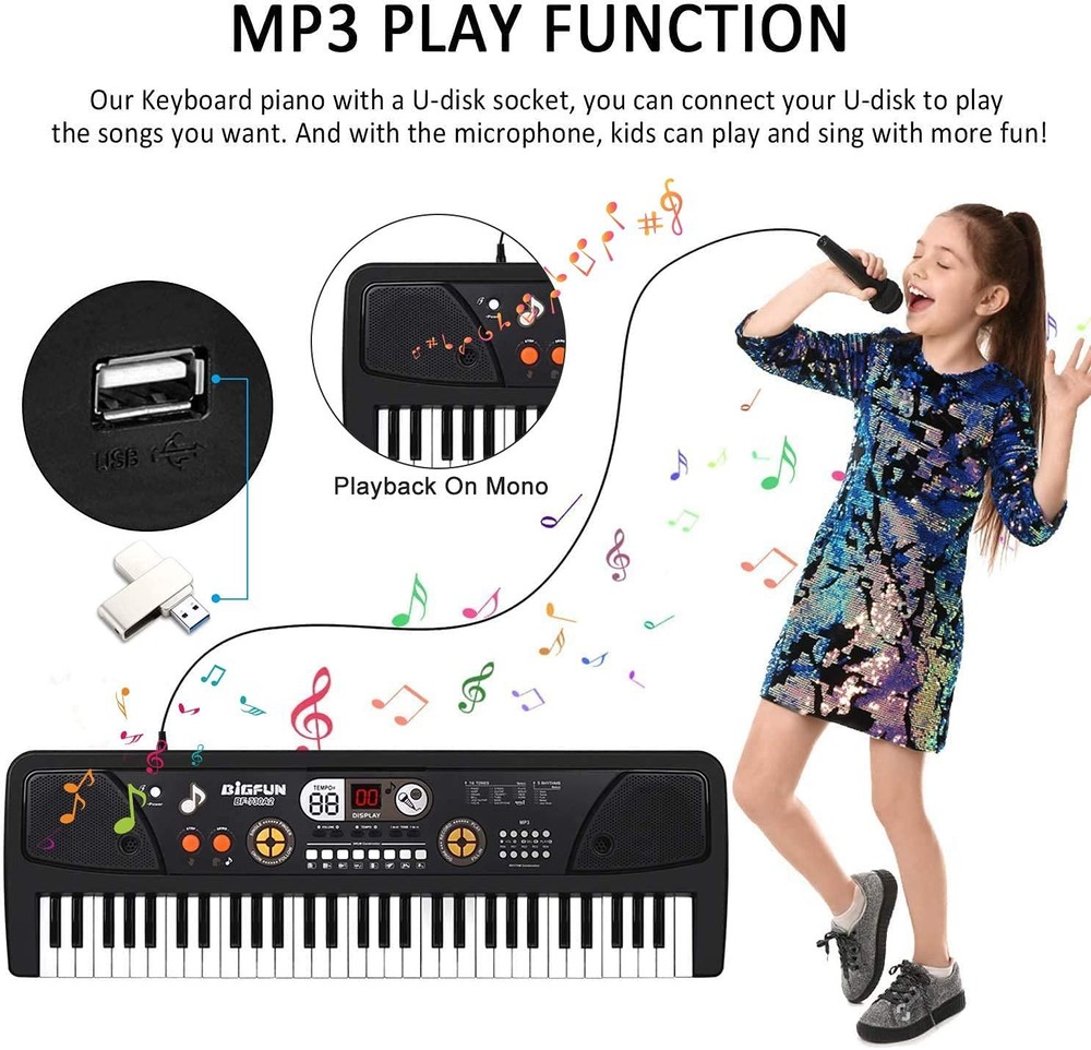 Keyboard Piano for Kid - 61 Key Fun Electronic Pianos with Screen & Microphon...