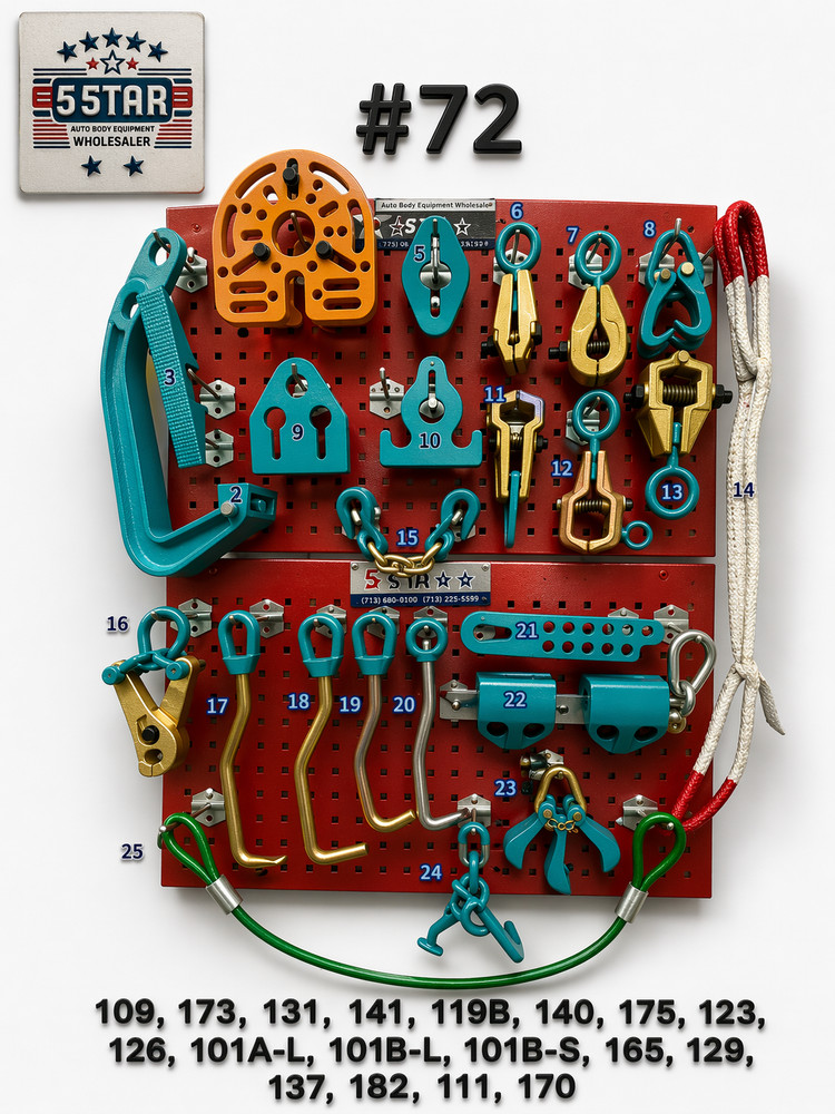 Set#72 HEAVY DUTY AUTO BODY FRAME MACHINE 25 PIECE PULLING TOOLS AND CLAMPS