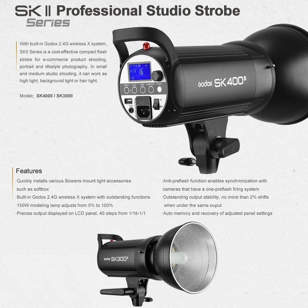 GODOX SK400II 400Ws Flash Photo Studio Strobe Flash Monolight Light Bowens Mount