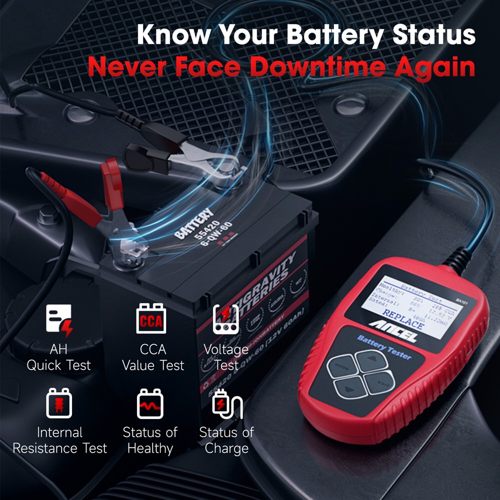 ANCEL BA101 Car Battery Tester 12V Load Tester Cranking Charging System Analyzer