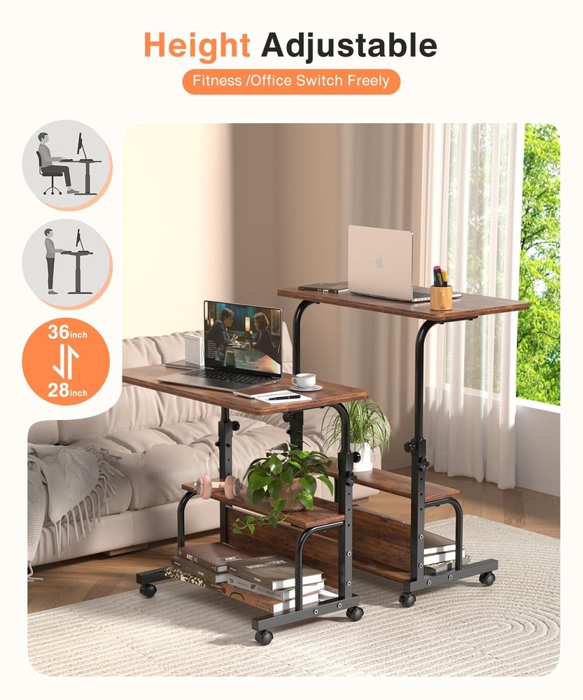 QZMDSM Adjustable Laptop Standing Desk Mobile Rolling Computer Table for Space
