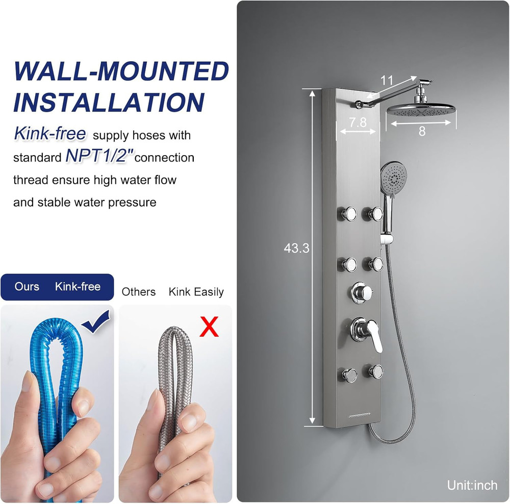 Luxury Rainfall Shower Panel with Massage Jets & Handheld Sprayer