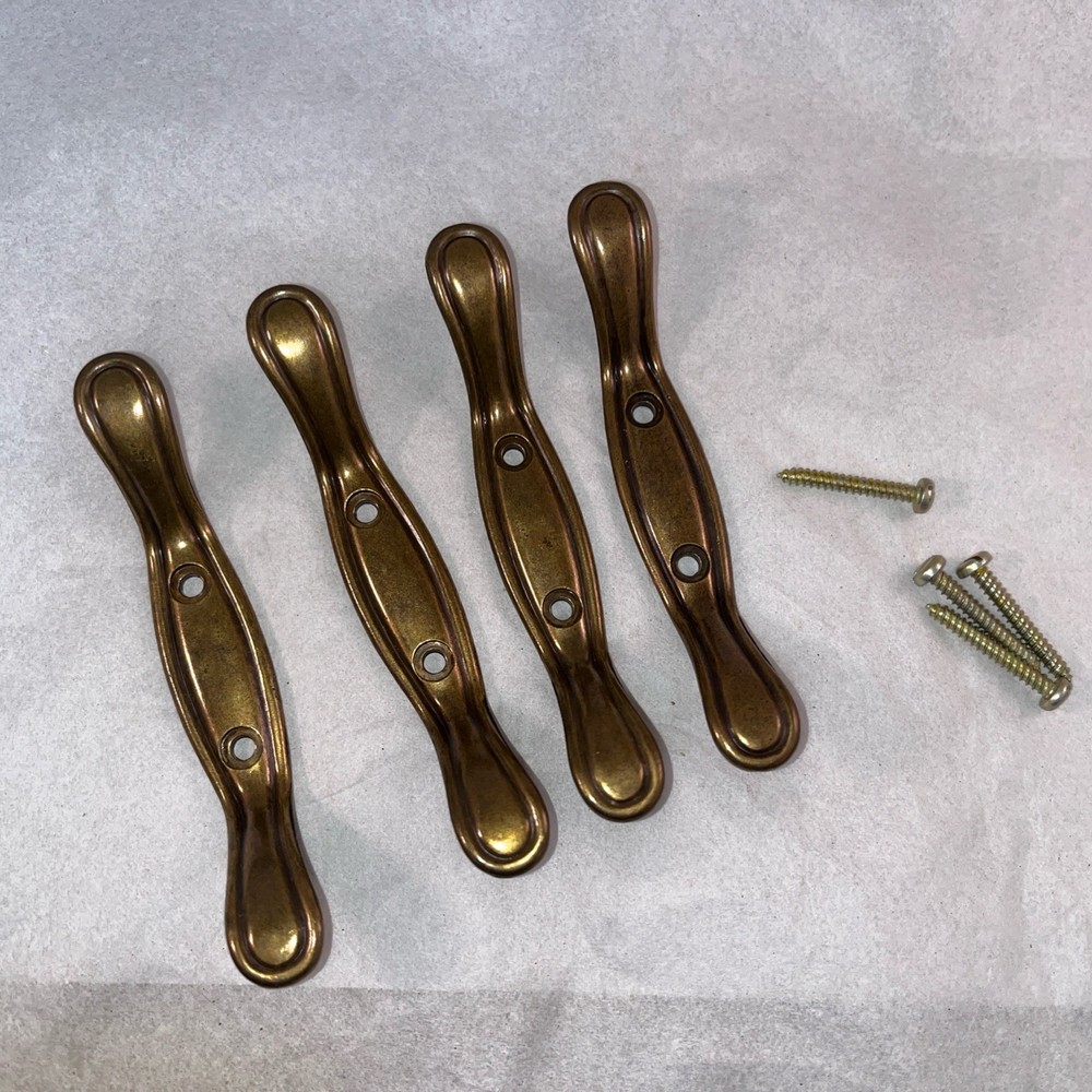 4 Vintage Brass Low Profile Wall Mount 4”Coat & Hat Hook Two-Prong