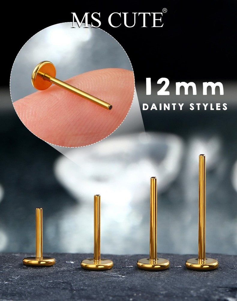 G23 Titanium Flat Back Post (Post Only), Threadless Push Pin & Internally Thr...