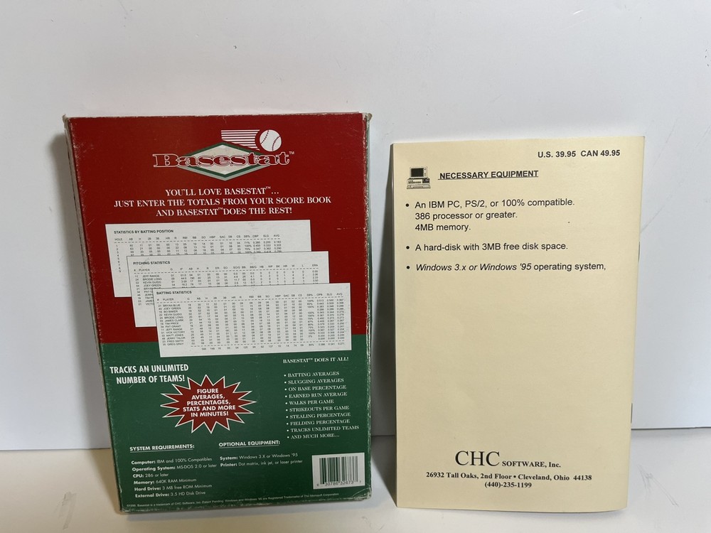 Basestat - Vintage 1996 Computerized Baseball & Softball Stats Program