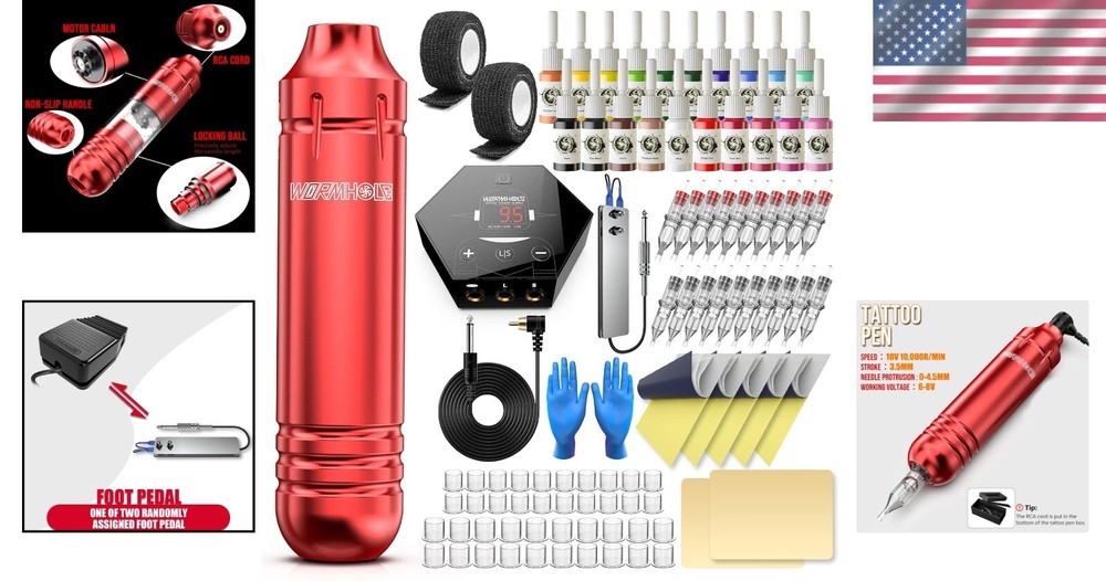 Beginner-friendly Tattoo Machine Kit: 20 Colors Inks & Power Supply Included