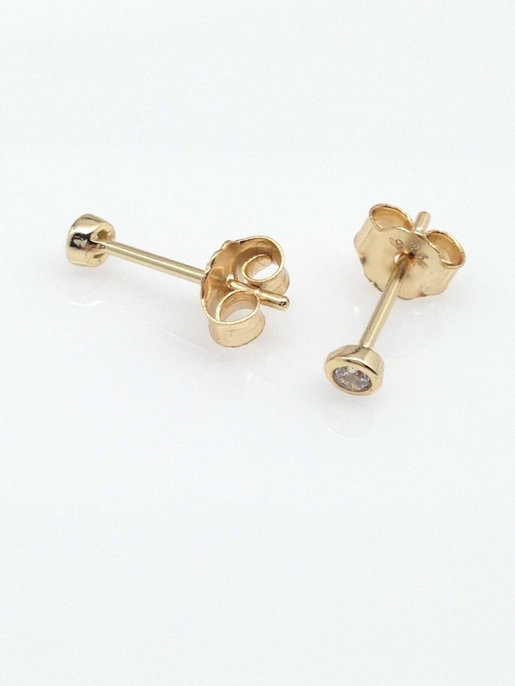 Silver Plated Tiny Bezel Cz Solitaire Stud Earrings 2mm Lab-Created