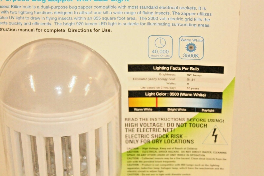 Pest Free Living PIC Insect Killer Bug Zapper + LED Light Bulb 65W Replacement