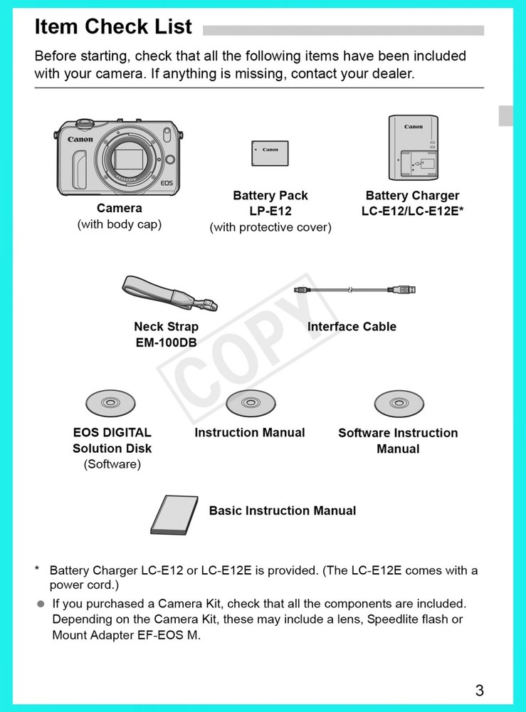 Canon EOS M Instruction Owners Manual Book