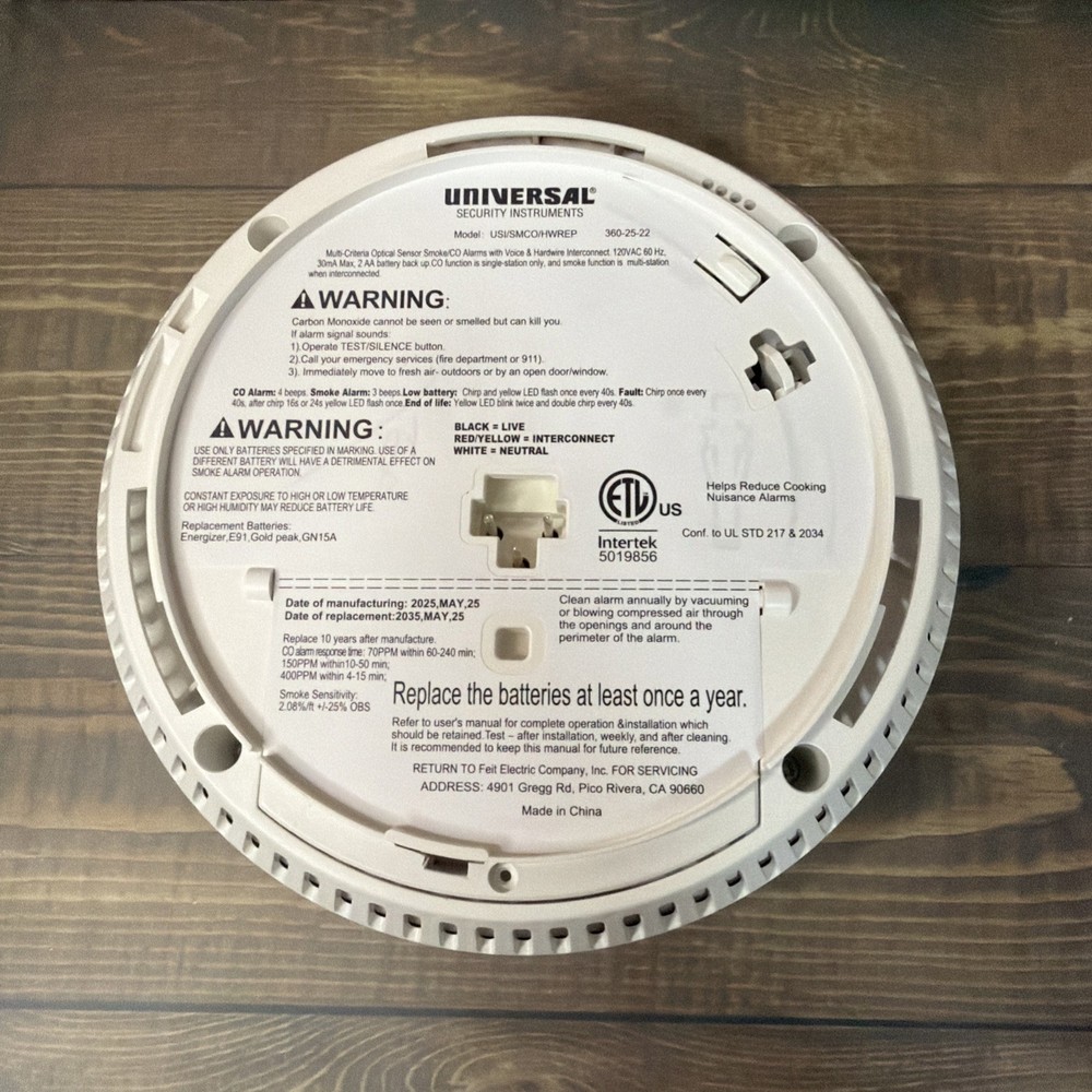 Universal Security Instruments Hardwired Smoke & Carbon Monoxide Detector