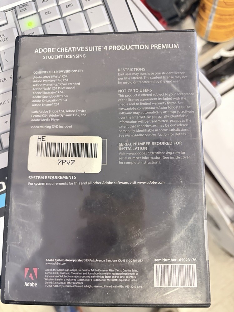 Adobe Creative Suite 4 Software License and Laptop Production Premium