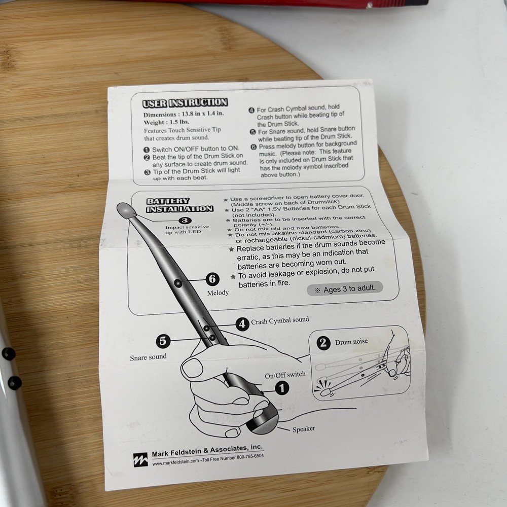 Mark Feldstein Electronic Drum Sticks Set Of Two Open Box