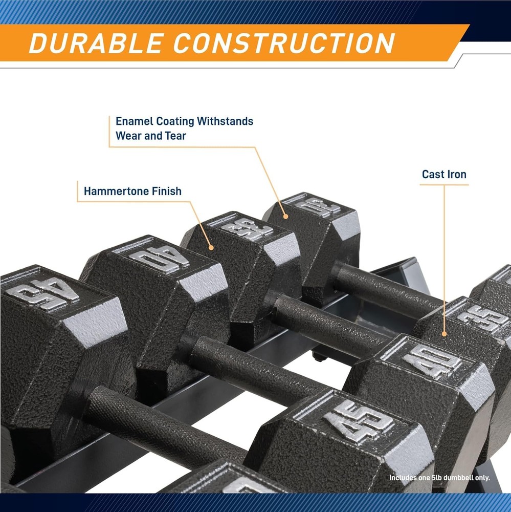 5 lb Cast Iron Hex Dumbbell with Knurled Handle for Ultimate Grip & Control