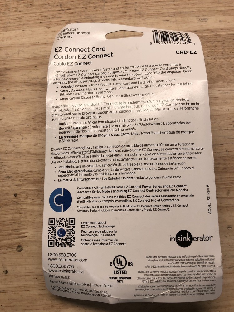 InSinkErator CRD-EZ EZ Connect Power Cord Accessory - N/A