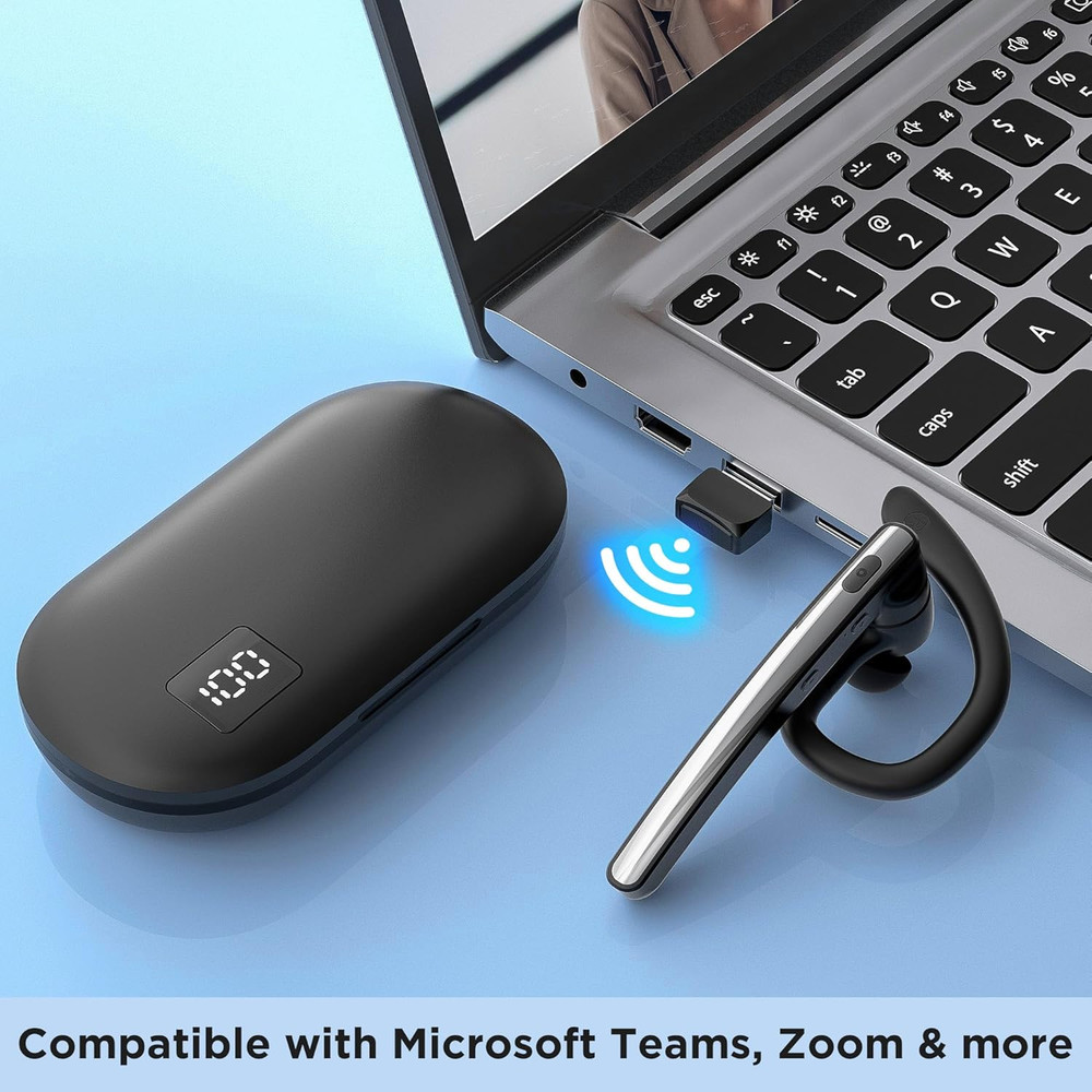 Bluetooth Headset V5.3, Wireless Bluetooth Earpiece with 600Mah Charging Case, 1