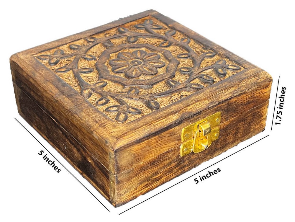 Mango Wood Engraved Square Box