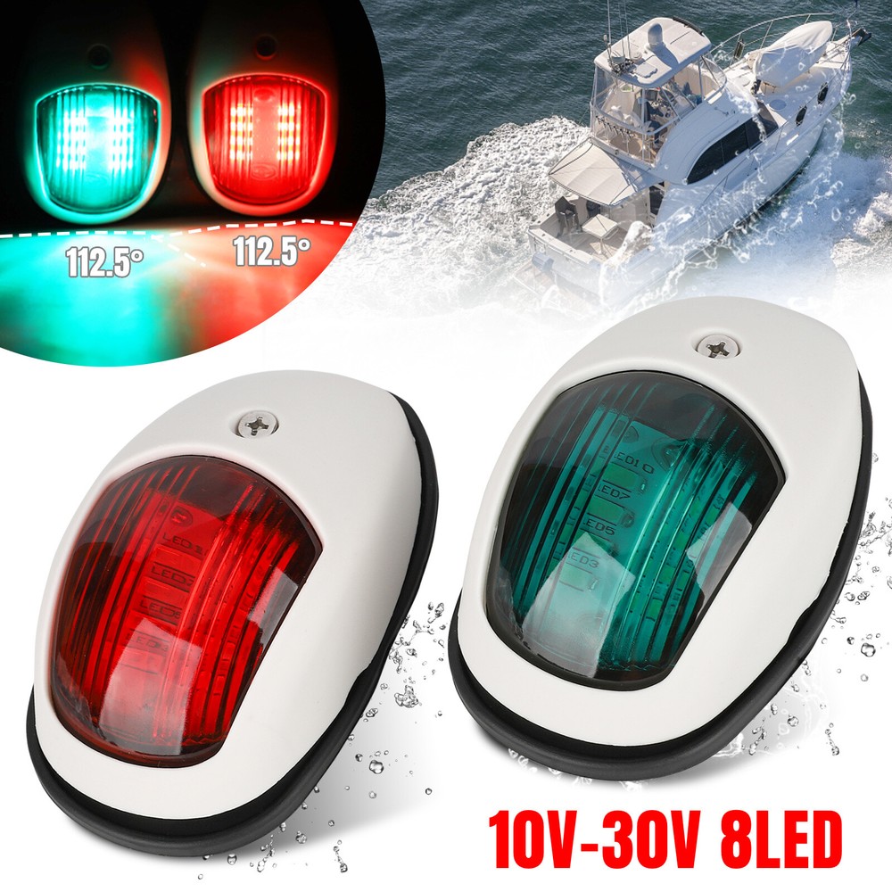 Pair Boat Navigation Lights 8 LED Marine Yacht Pontoon Bow Lamp Red & Green 2NM