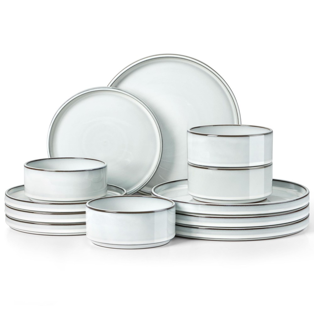 12 Pieces Stoneware Dinnerware Set for 4, Ceramic Dinner Dishware Icy White