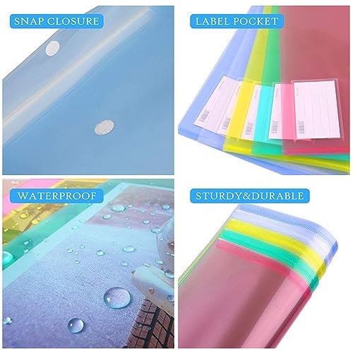 10 Pack Plastic File Folders with Label Pockets - US Letter & Assorted Colors