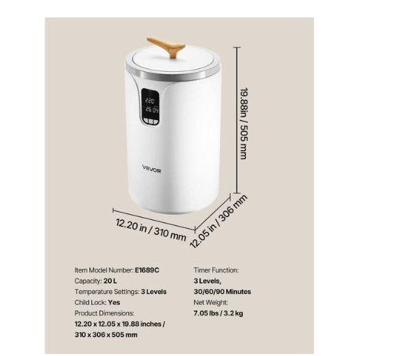 VEVOR 20L Towel Warmer Bucket with LED Screen Timer & Temp Setting Security Lock