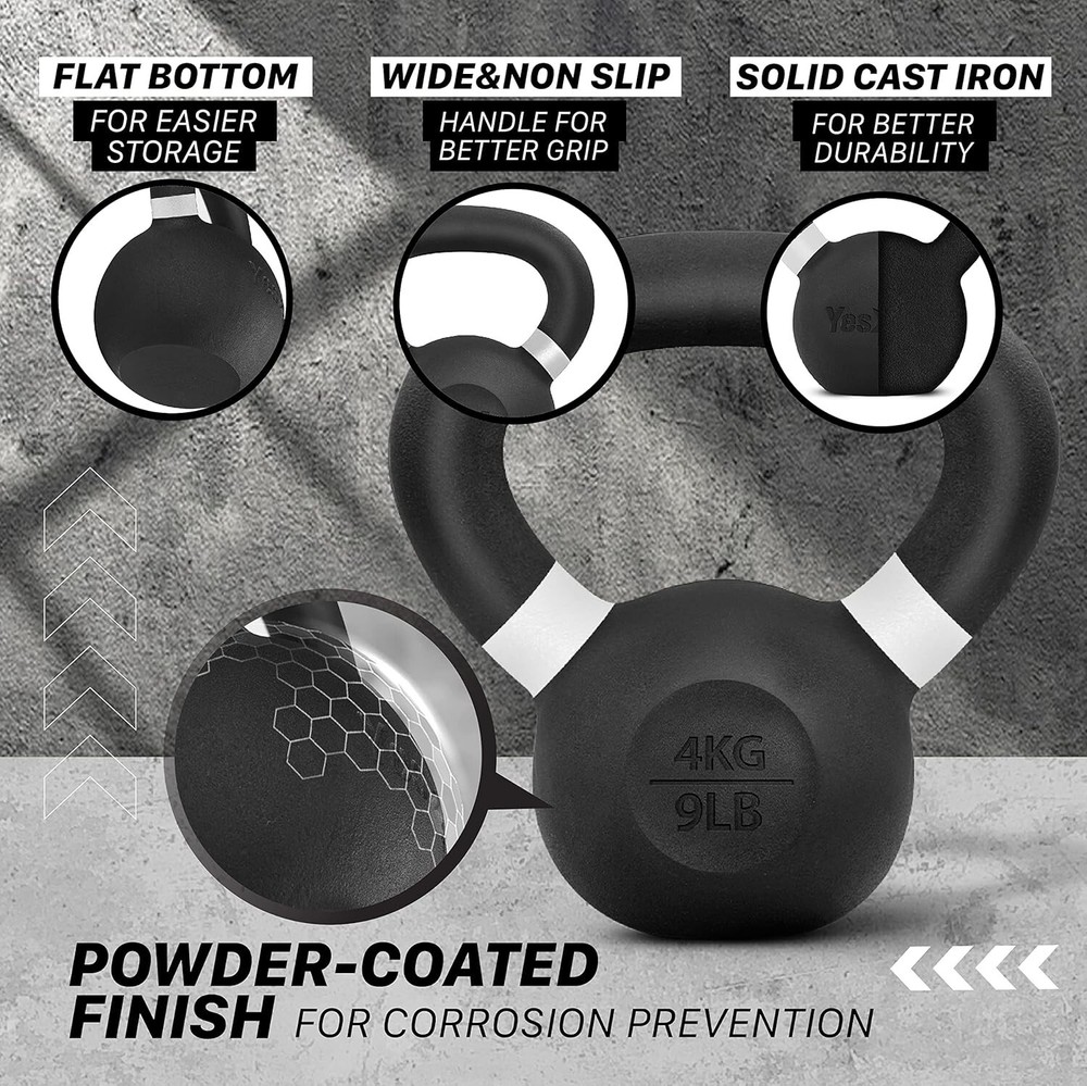Versatile 4kg Powder Coated Cast Iron Kettlebell - Strength Training Essential