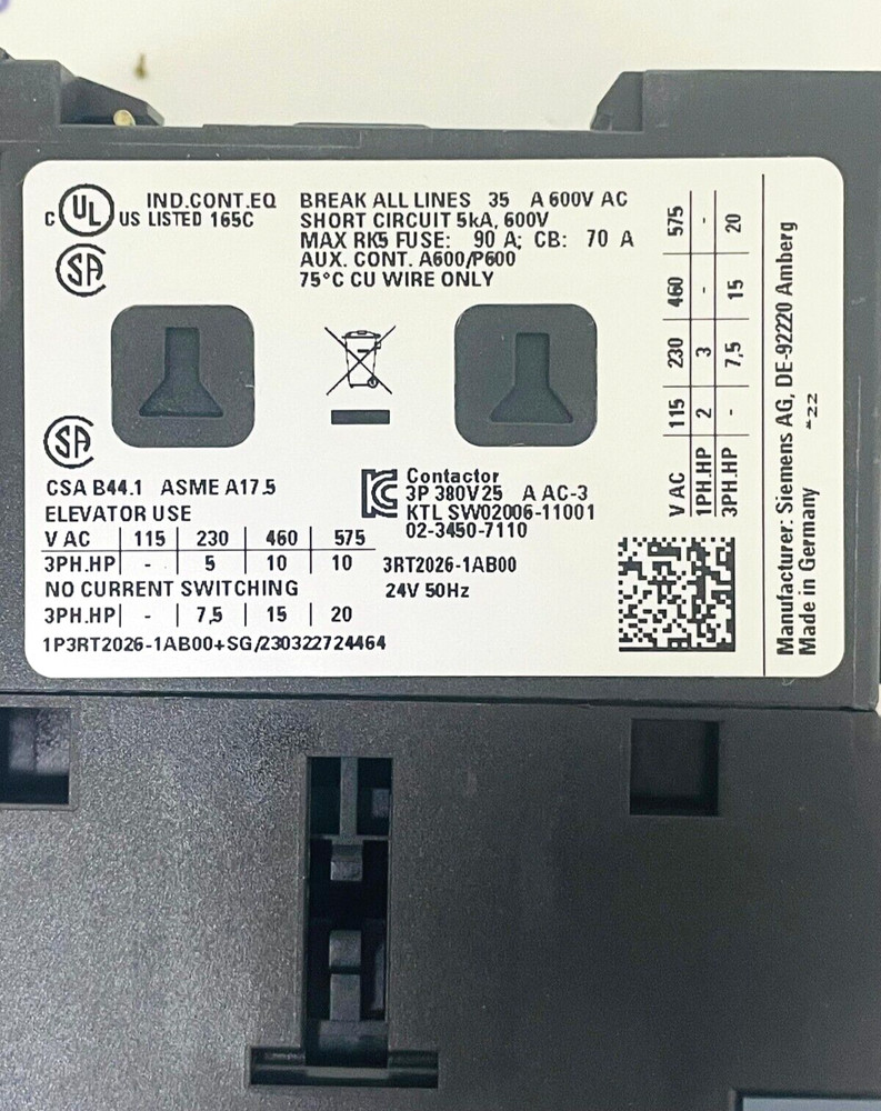 SIEMENS 3RT2026-1AB00 Contactor