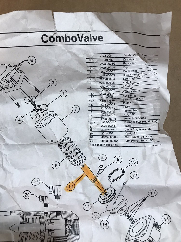 COMBO VALVE 2223-000-12 SHAFT REPLACEMENT