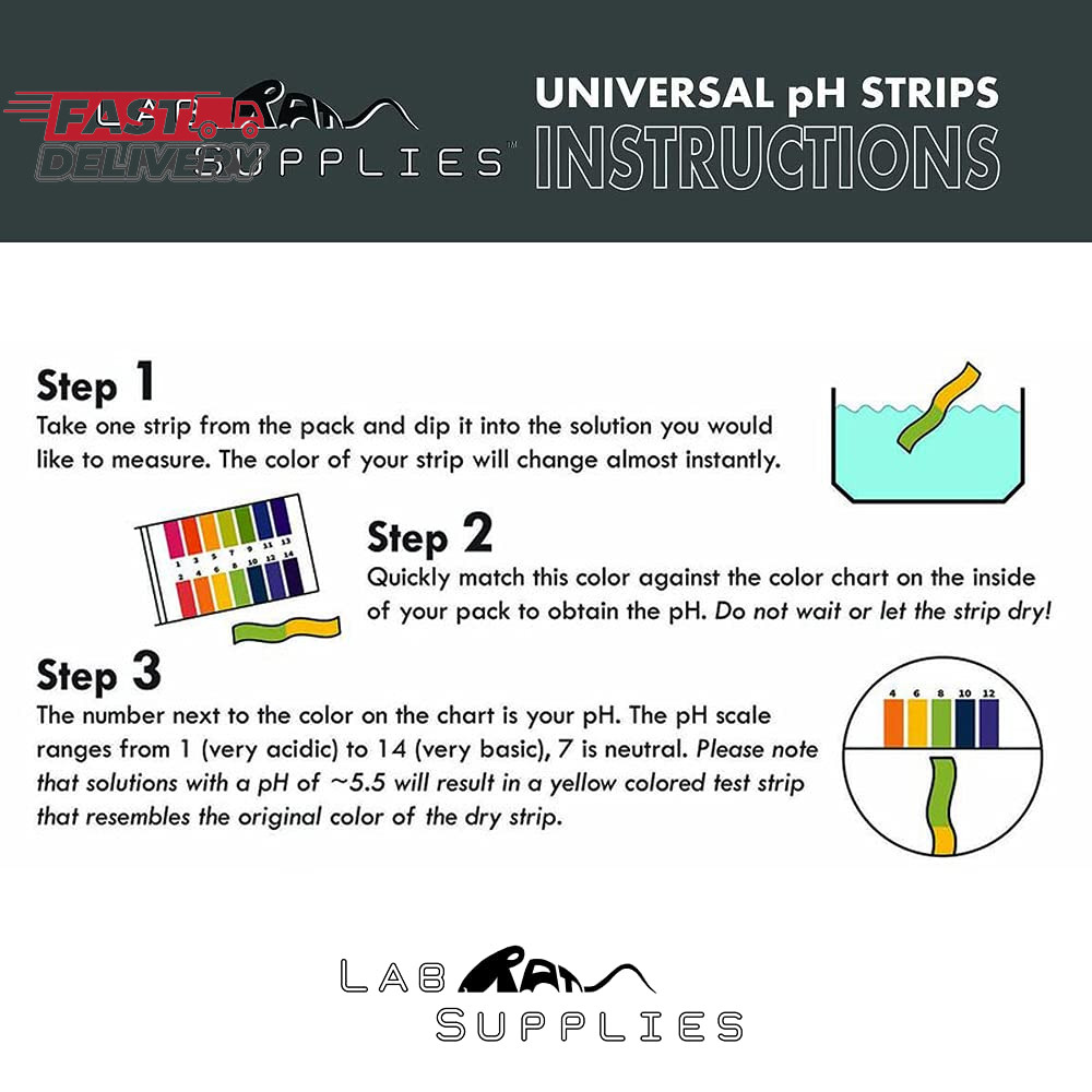 Plastic Ph Test Strips, Universal Application (Ph 0-14), 100 Strips | for Saliva
