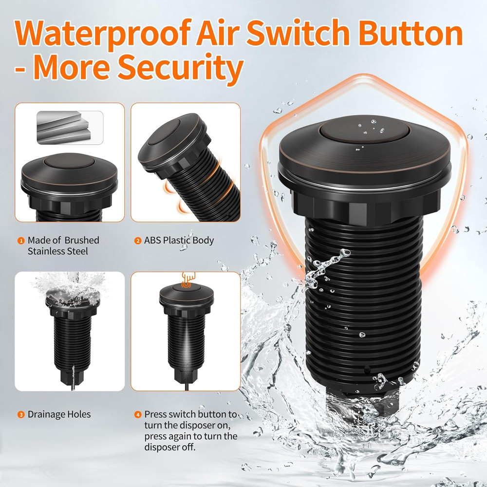 Garbage Disposal Air Switch Kit Waterproof Garbage Disposal Button Kit with Long