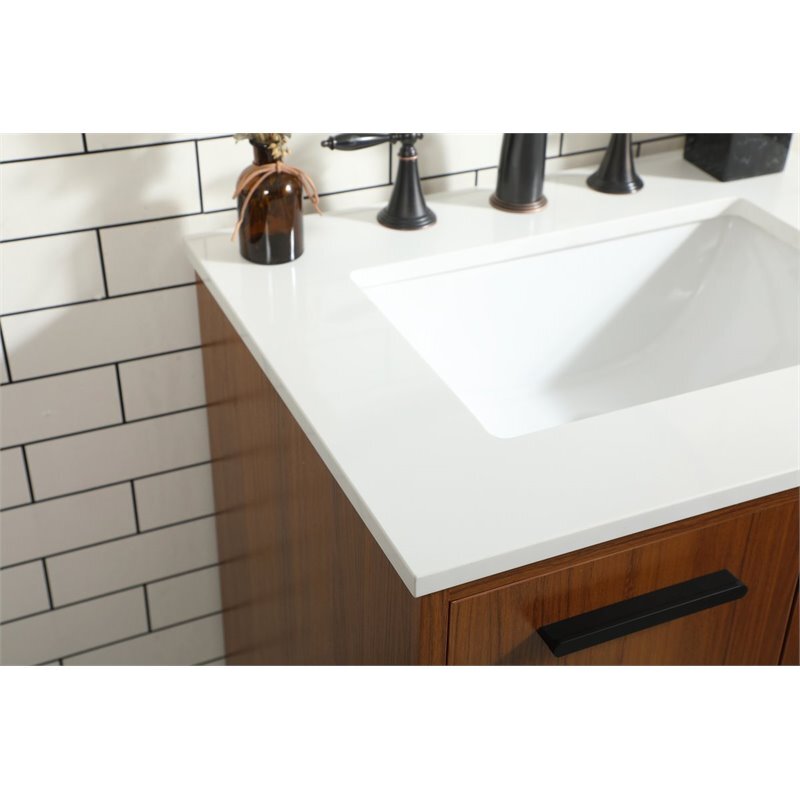 Elegant Decor Baldwin 24" Solid Wood and MDF Bathroom Vanity in Teak