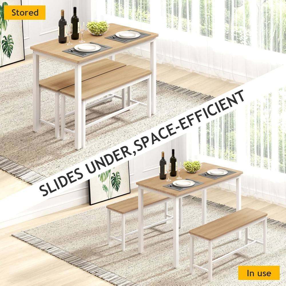 Dining Table Set 4 W/ 2 Benches – Space-Saving Kitchen Table Set Kitchen &