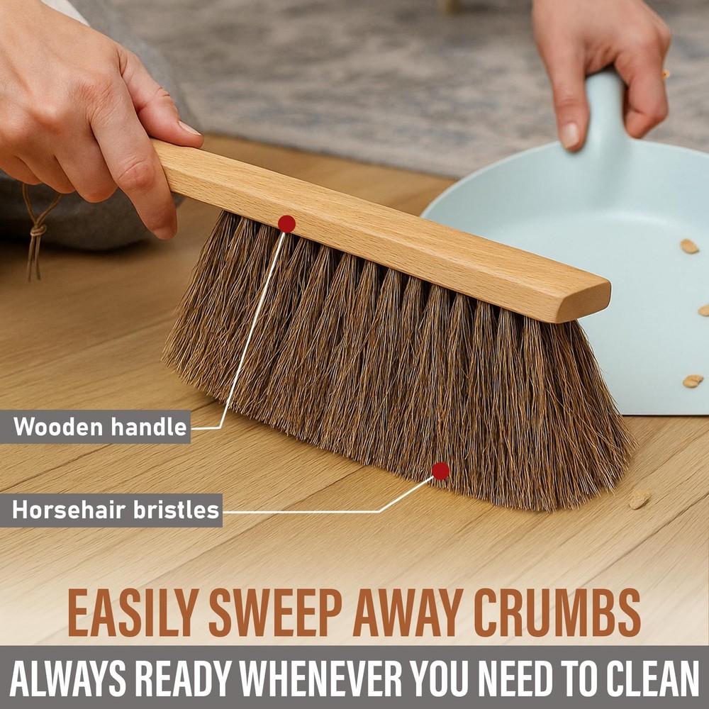Takavu Multi-Purpose Counter Brush with Solid Wood Handle, Large, Brown