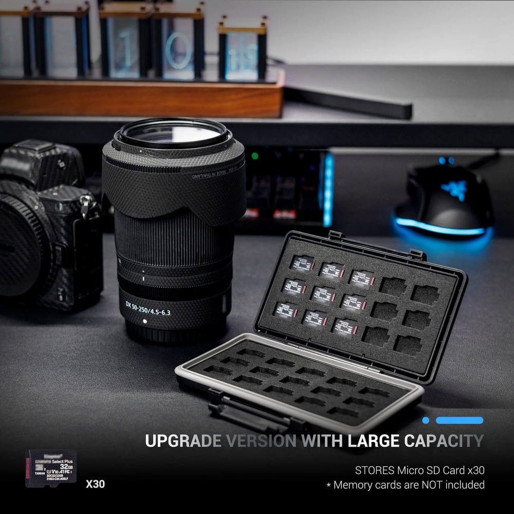 30 Slots Micro Sd Card Case With Index Label, Water Resistant & Shockproof Micro