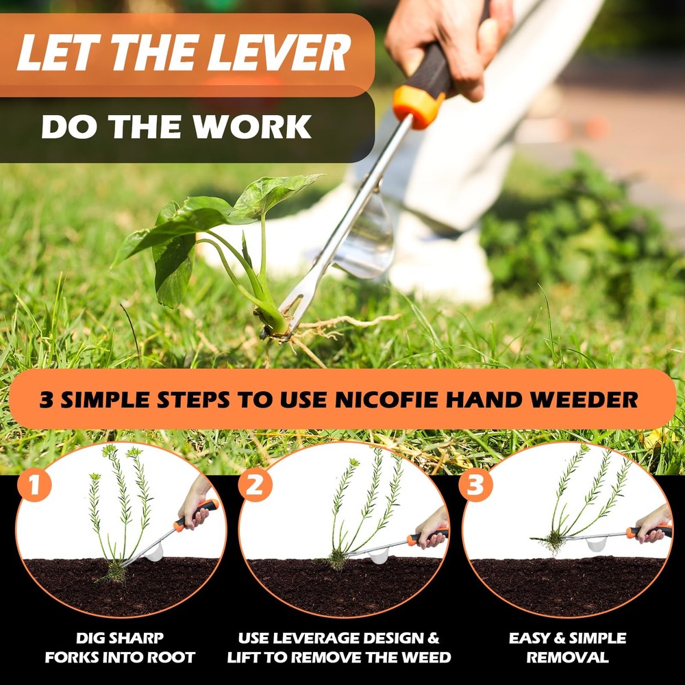 2026 Hand Weeder Tool, Rubber Handle Manual Weeder Puller Tool, Uprooting Wee...