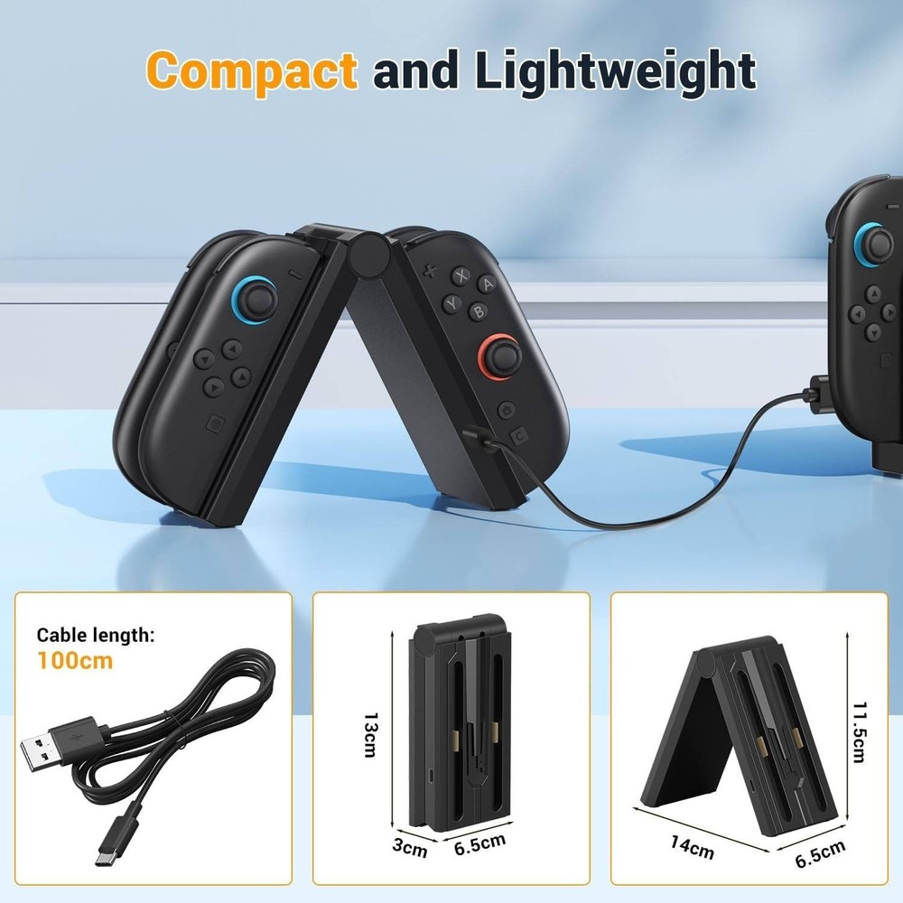 Switch 2 Joy-Con Charging Dock 4-in-1 Foldable Controller Charger Station Black