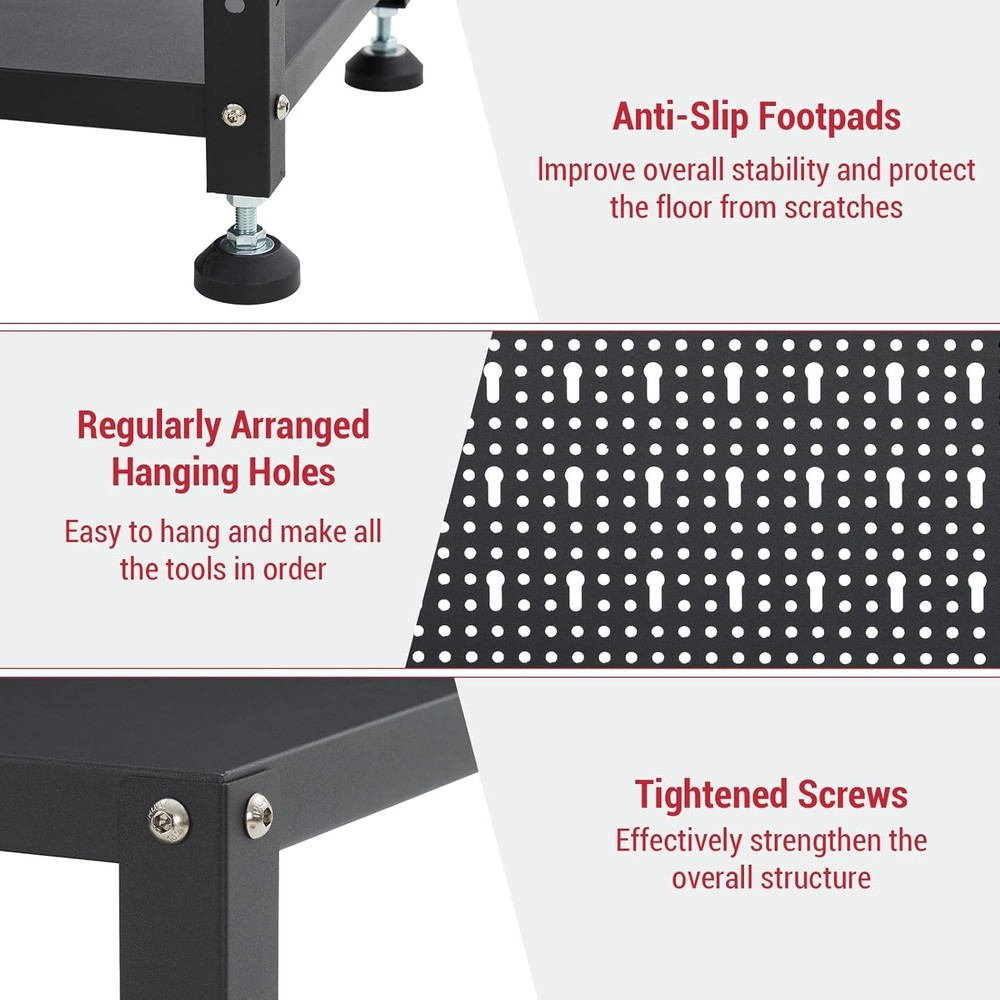 Multi-use Workbench w/ 2 Shelves Heavy-Duty Work Table Tool Storage Bench Black