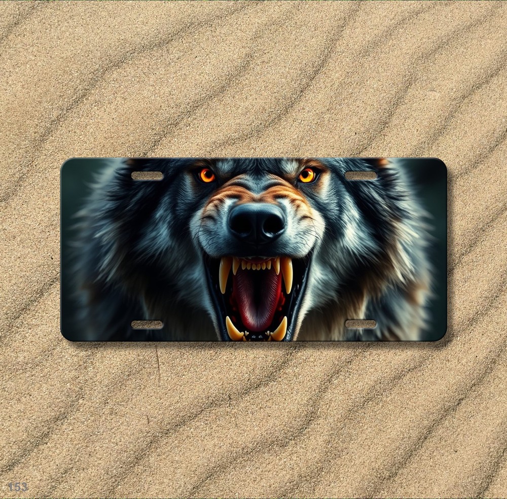 Hyperrealistic Wolf License Plate Fierce Expression Customizable Front Plate Hol