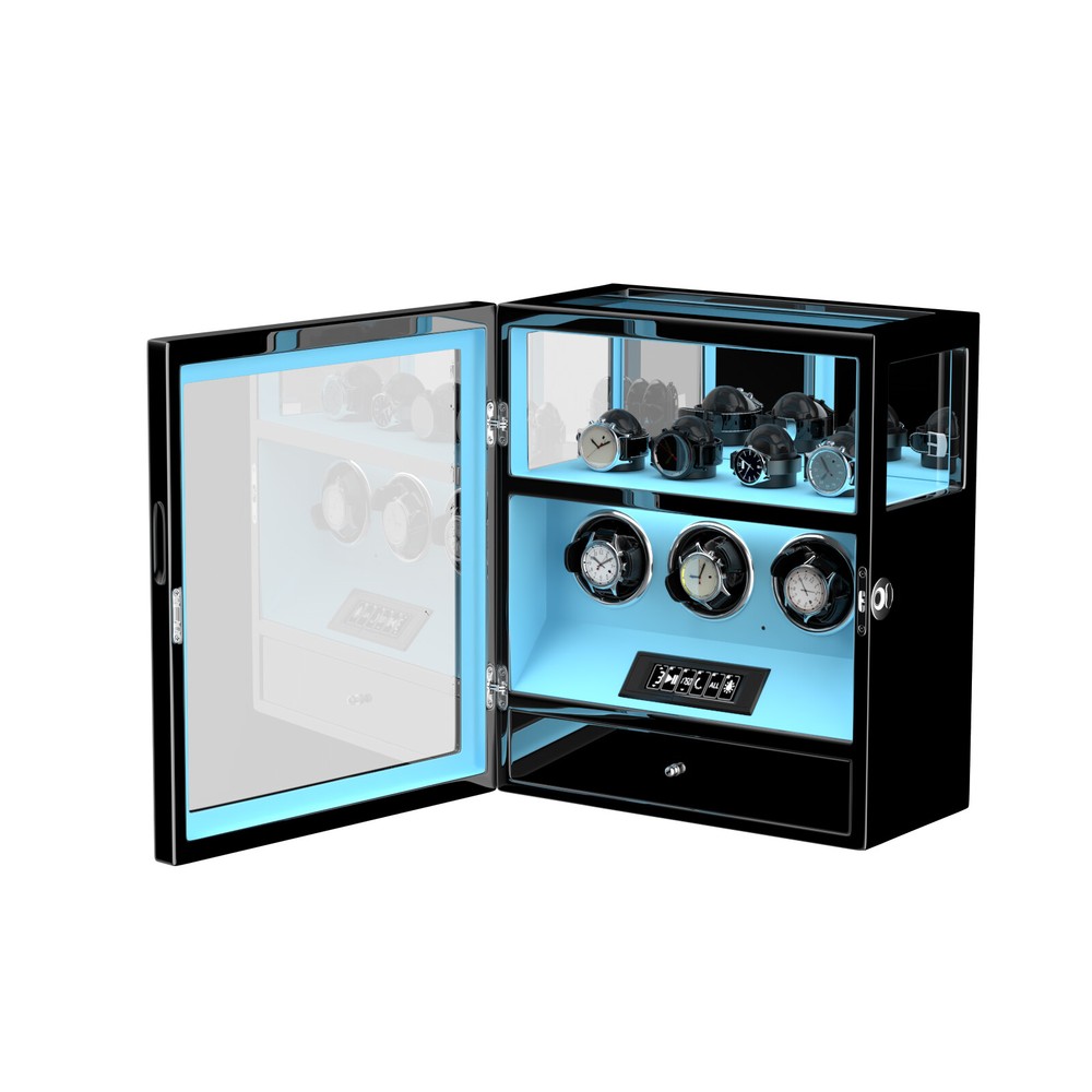 Fingerprint Automatic 3 Watch Winder with 4 Watches Storage LCD Remote Control