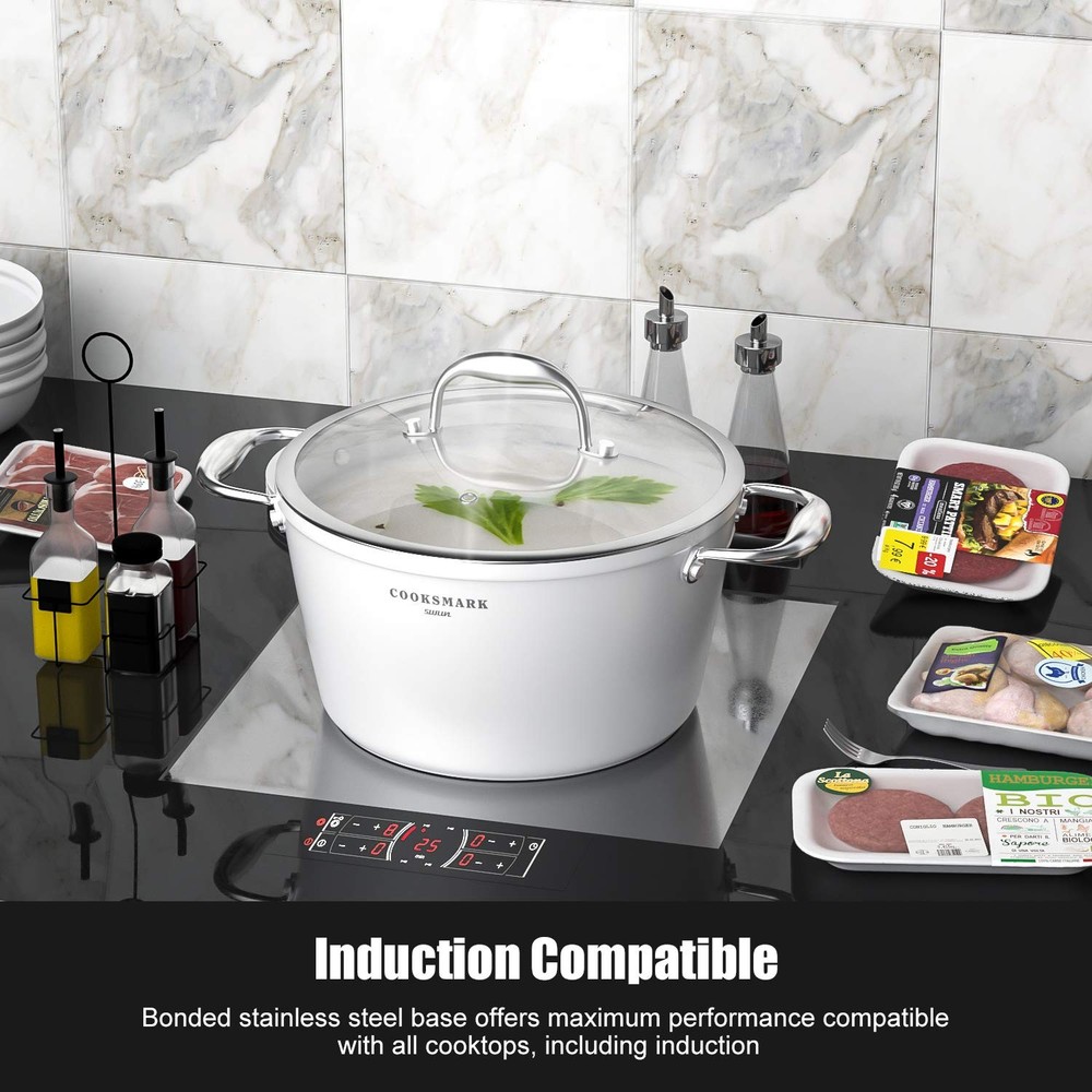 Nonstick Ceramic Cookware Set, Induction & Dishwasher Safe Scratch-Resistant ...